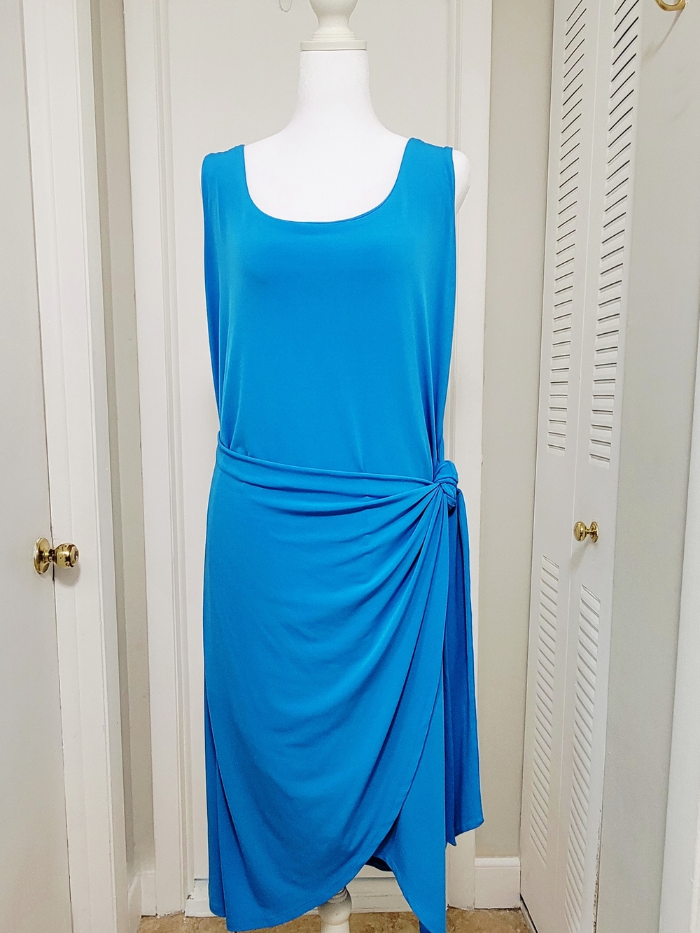 Express Turquoise Blue Sleeveless Knot-Side Midi Dress